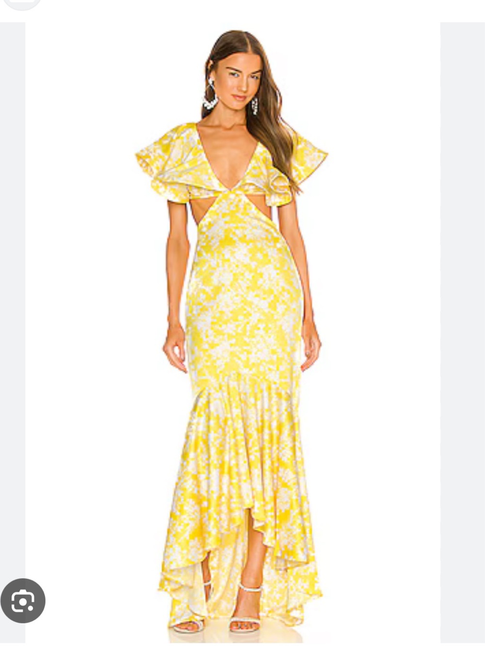 Michael Costello Yellow & White Off-Shoulder Floral Maxi Dress
